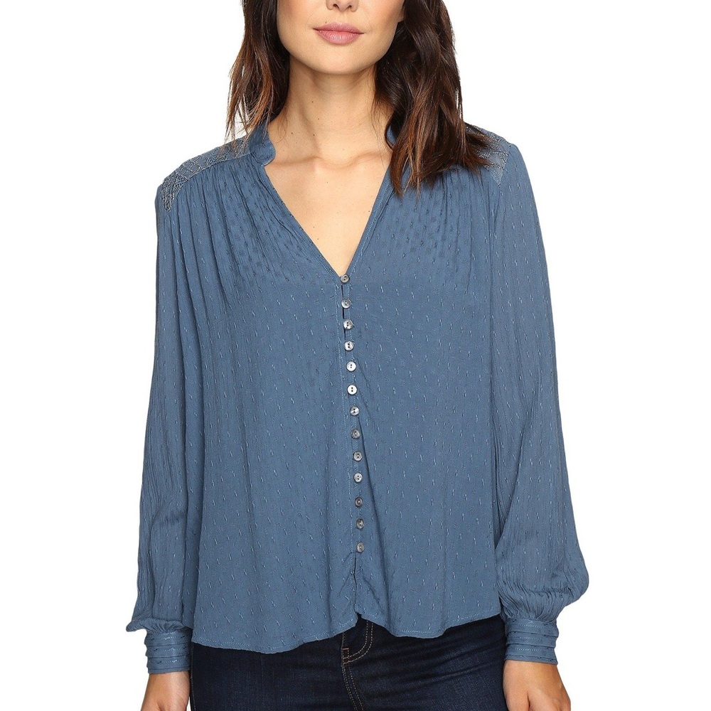 Free People Canyon Rose Blue Peasant Top